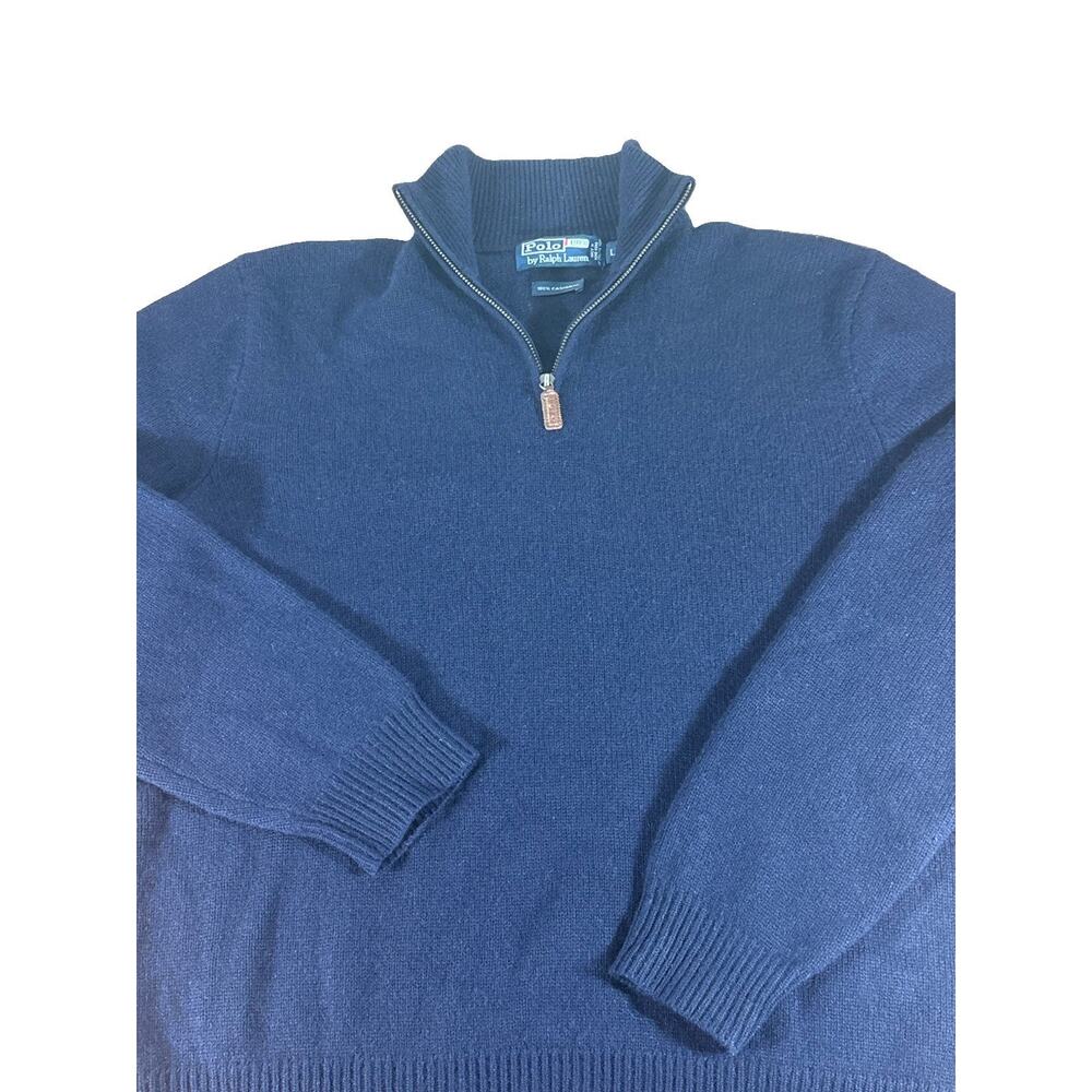 Vtg Polo Ralph Lauren 100% Cashmere Quarter Zip Sweater Navy Blue Men’s Large L - Picture 4 of 11